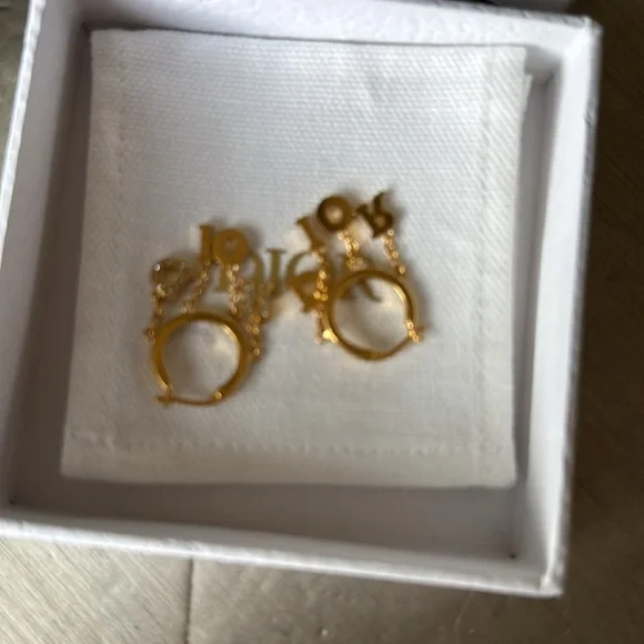 Christian Dior gold crystal drop logo earrings with box and pouch - Picture 5 of 7